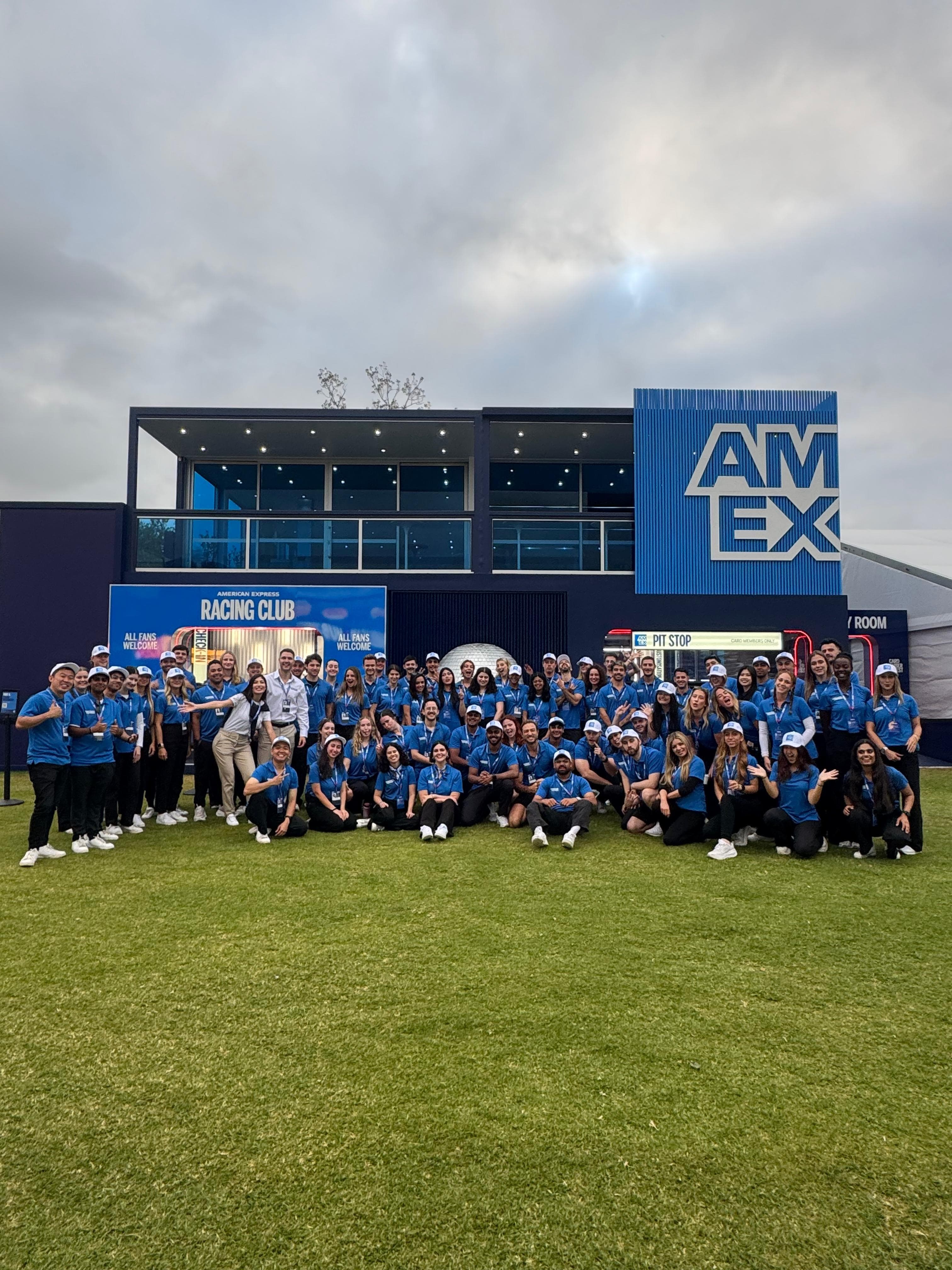A large team of brand ambassadors together at an American Express event activation