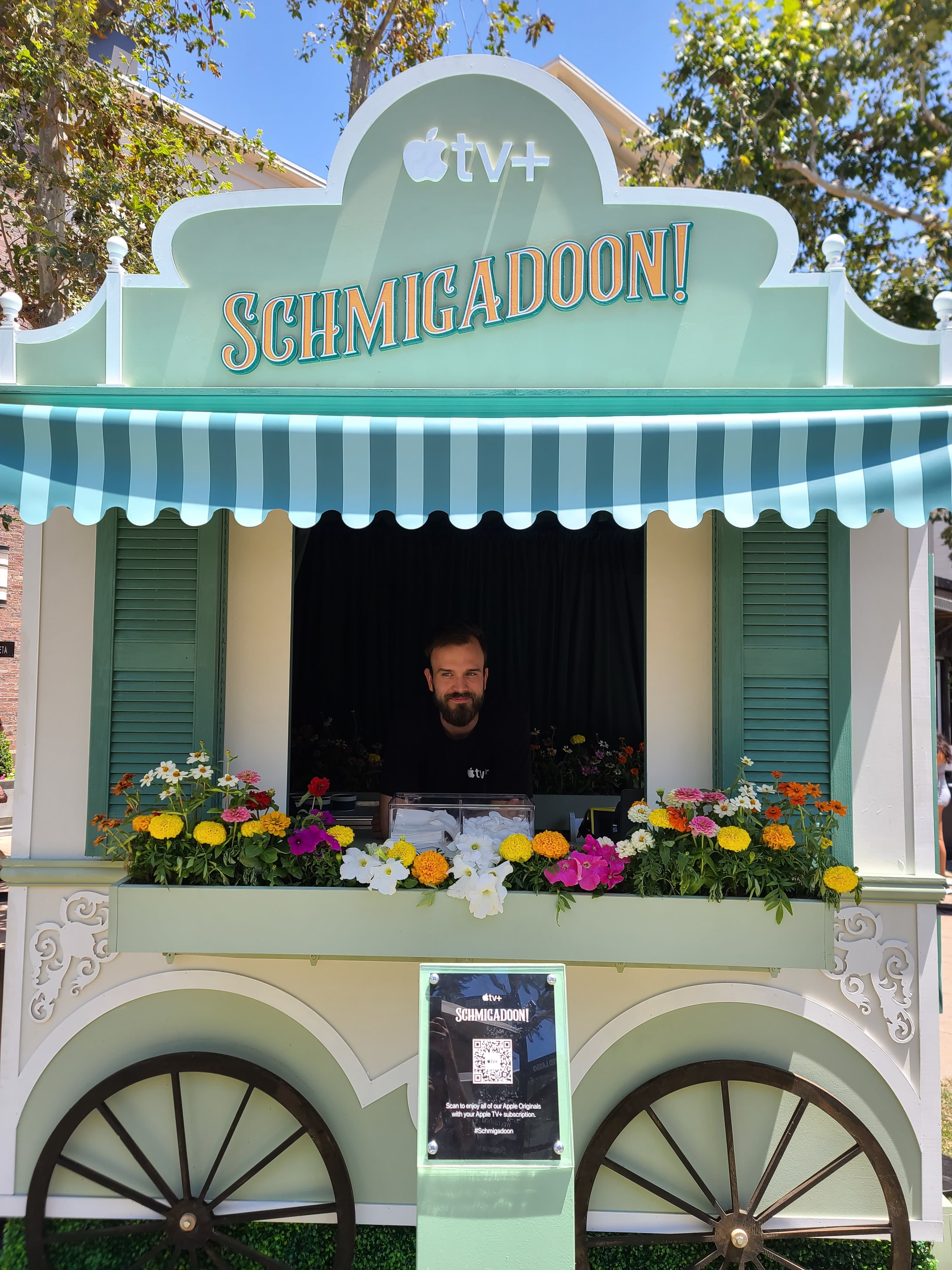Sheldon working at his first brand ambassador activation for the Apple TV+ series Schmigadoon!